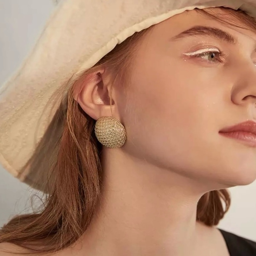 3/$20 Gold Textured Round Statement Earrings - Picture 3 of 6